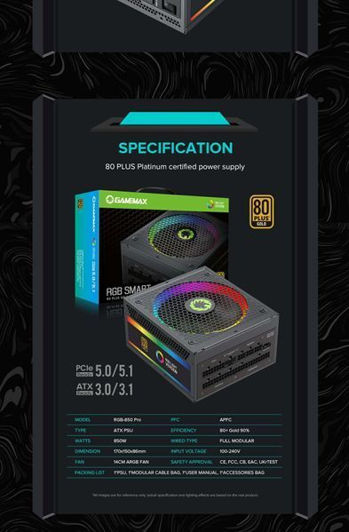 Блок живлення GameMax RGB-850 Pro ATX 3.1 PCIe 5.1 627809ua фото