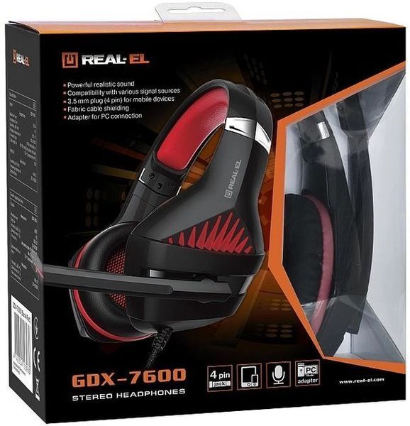 Наушники с микрофоном Real-El GDX-7600 Black-Red (EL124100028) 579481ua фото
