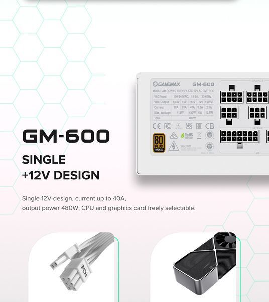 Блок живлення GameMax GM-600 Modular White 630404ua фото