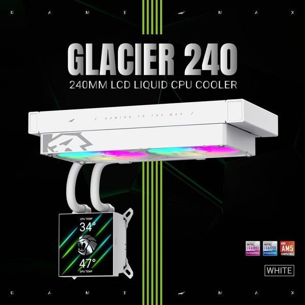 Водяное охлаждение GameMax Glacier 240 LCD WH 627997ua фото