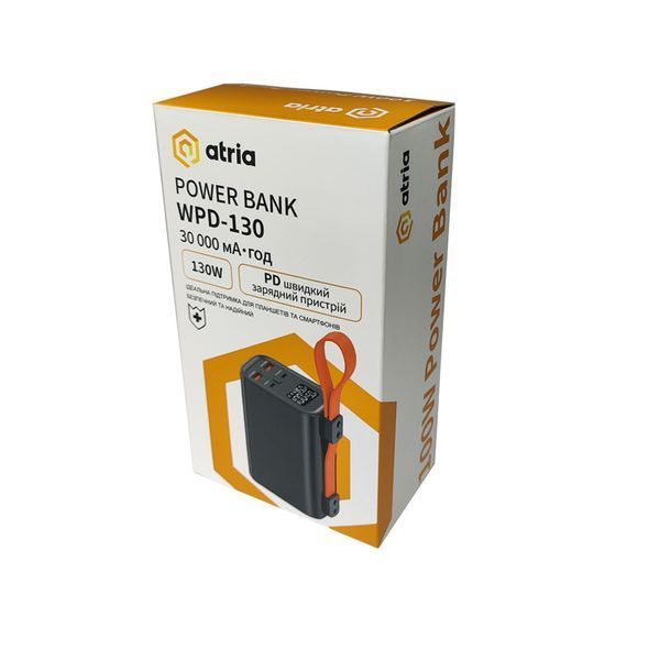 Зовнішній акумулятор (павербанк) Atria WPD-130 30000mAh Black 630457ua фото