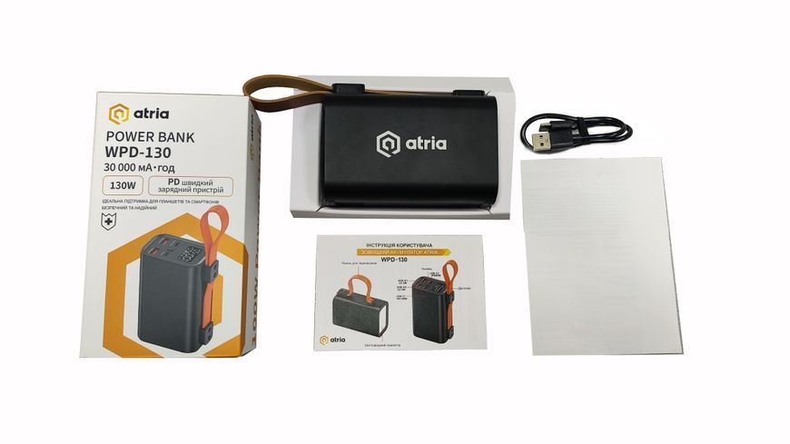 Зовнішній акумулятор (павербанк) Atria WPD-130 30000mAh Black 630457ua фото