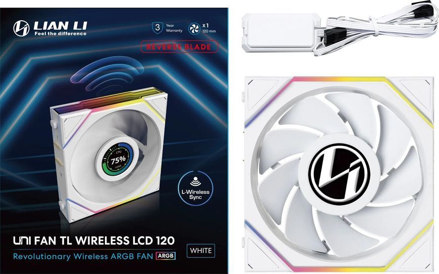 Вентилятор Lian Li Uni FAN TL Wireless LCD 120 Reverse Blade White (12RTLLCD1W1W) 590303 фото