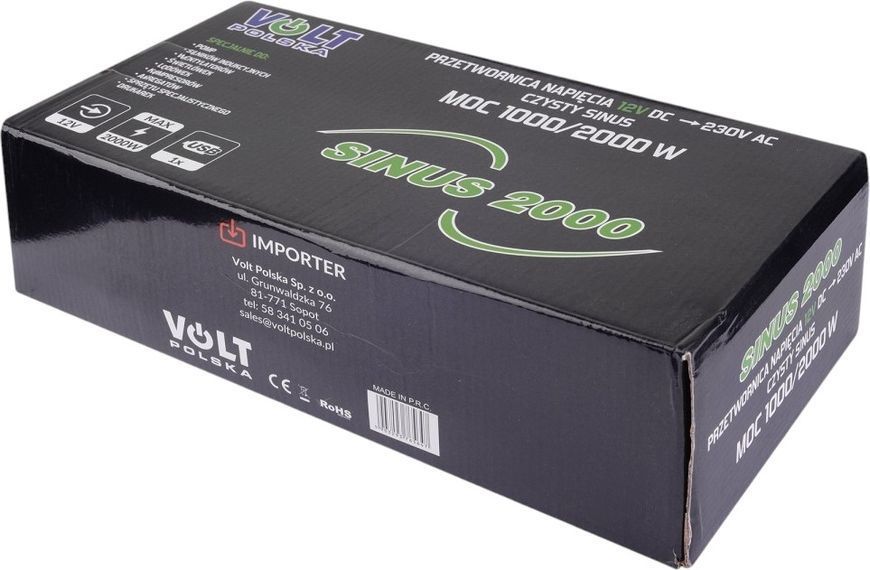 Перетворювач (інвертор) DC-AC Volt Polska Sinus 2000 12V/230V 1000W/2000W (3SIP200012) 514874 фото