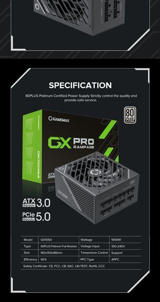 Блок питания GameMax GX-1050 Pro WH 627770ua фото