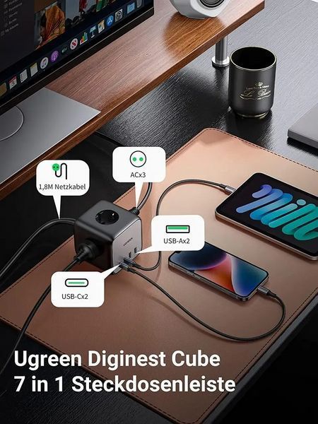 Сетевой фильтр-удлинитель Ugreen CD268 DigiNest Cube 65W Grey (60113) 626963ua фото