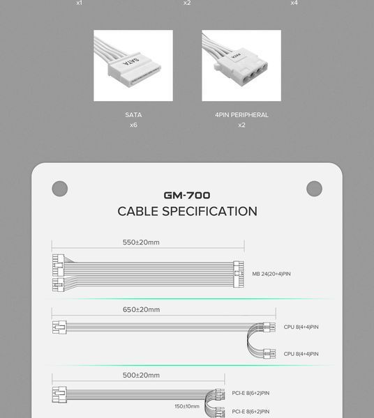 Блок питания GameMax GM-700 Modular White (6931858740579) 630406ua фото