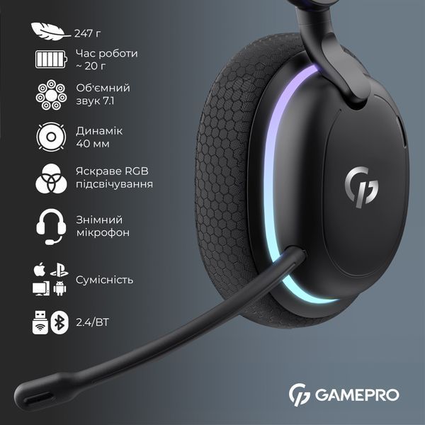 Навушники з мікрофоном GamePro Asgard Bragi RGB Black (HSW250B) 579383ua фото