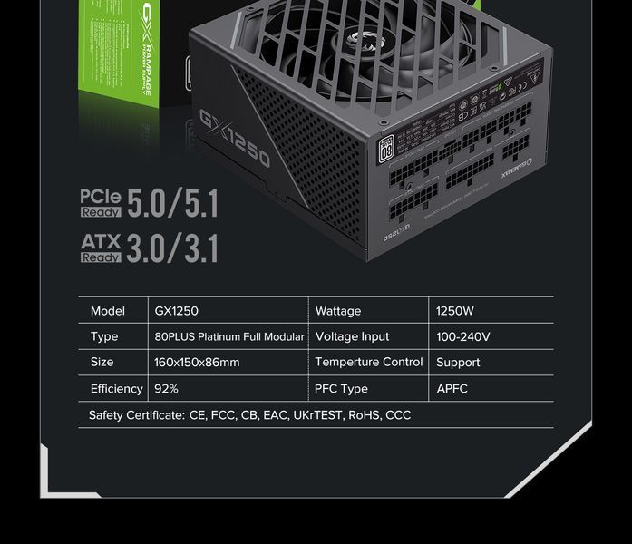 Блок питания GameMax GX-1250 Pro ATX3.1 PCIe5.1 627771ua фото