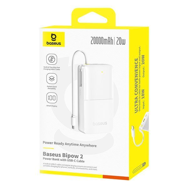 Зовнішній акумулятор (павербанк) Baseus Bipow 2 20000mAh 20W White (P10077101213-01) 627165ua фото