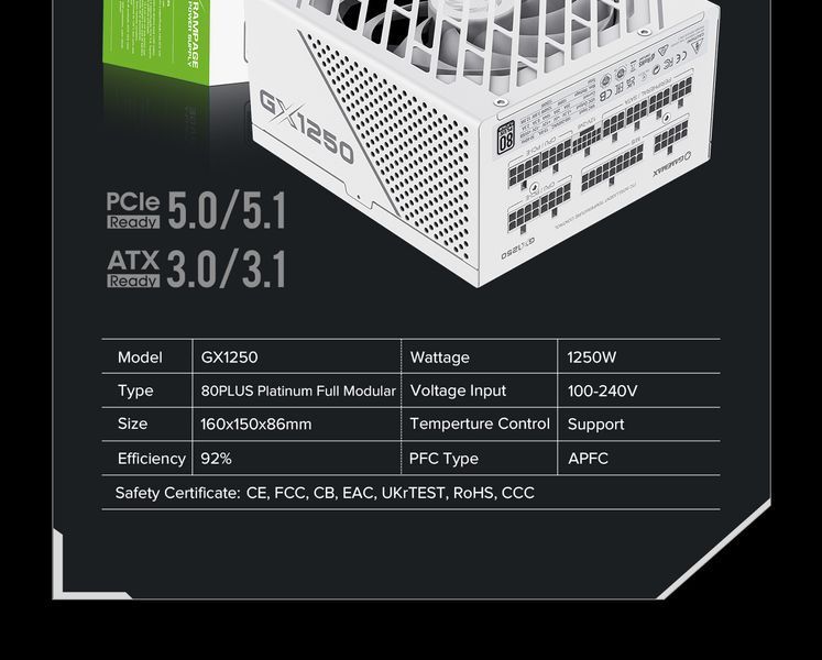 Блок живлення GameMax GX-1250 Pro WH 627772ua фото