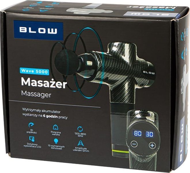 Перкуссионный массажер Blow Wave 5000 Black 600024 фото
