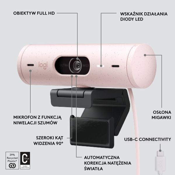 Веб-камера Logitech Brio 500 Rose (960-001421) 437565ua фото