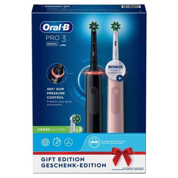 Набір із 2-х електричних зубних щіток Oral-B D505 PRO 3 3900N Black + Pink 571310 фото