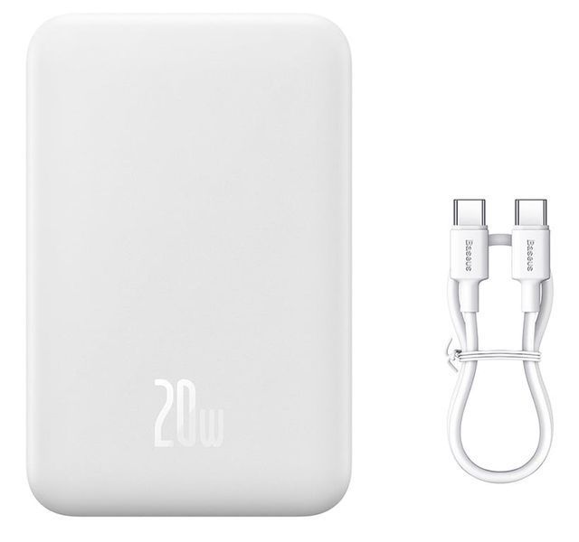 Зовнішній акумулятор (павербанк) Baseus Magnetic Mini Wireless Fast Charge 20W 20000 mAh White (PPCX150002) 613595ua фото