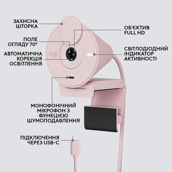 Веб-камера Logitech Brio 300 FHD Rose (960-001448) 462866ua фото