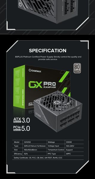 Блок живлення GameMax GX-1250 Pro BK 630413ua фото
