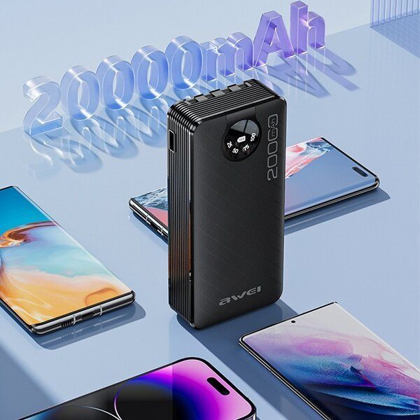 Внешний аккумулятор (павербанк) Awei P134K 20000mAh Black 619612 фото