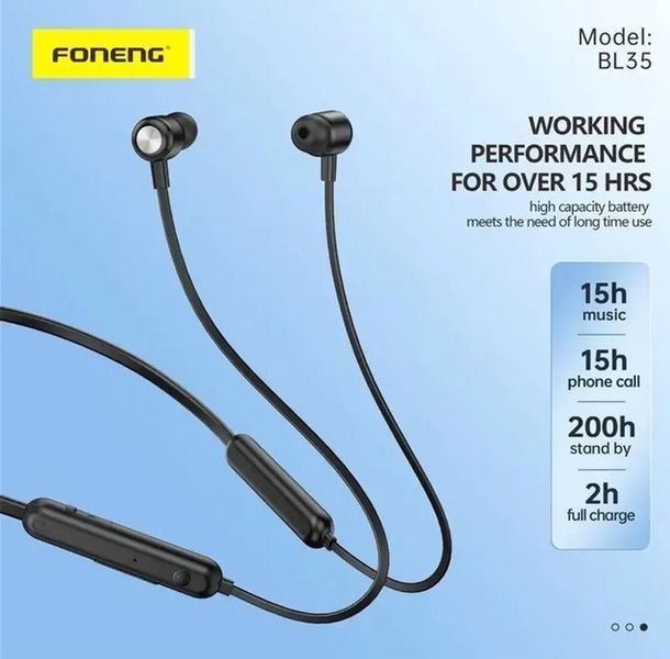 Наушники с микрофоном Foneng Neckband Sport Black (BL35) 623401ua фото
