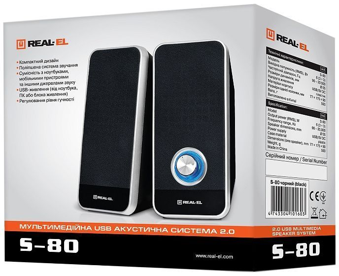 Мультимедійна акустика Real-El S-80 Black (EL121100005) 579093ua фото