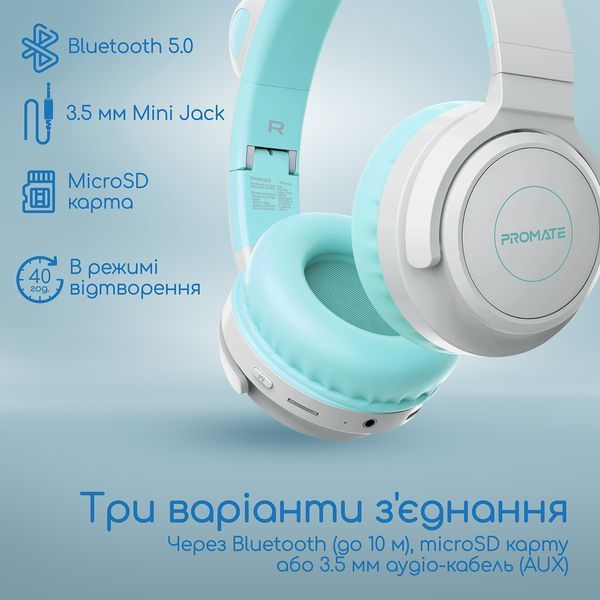 Наушники с микрофоном Promate Panda Aqua (panda.aqua) 579462ua фото