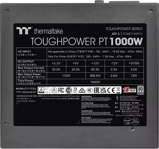 Блок живлення Thermaltake Toughpower PT 1000W (PS-TPP-1000FNFAPE-1) 618734 фото