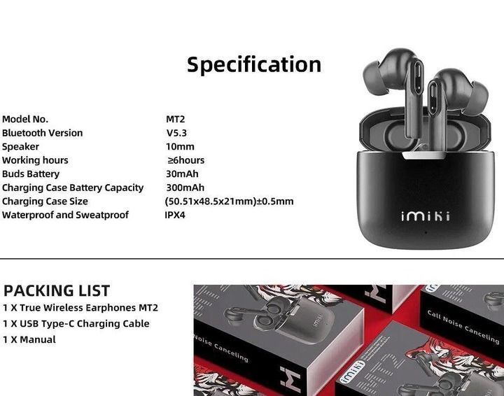Наушники TWS Imilab imiki Earphone MT2 Black 579205ua фото