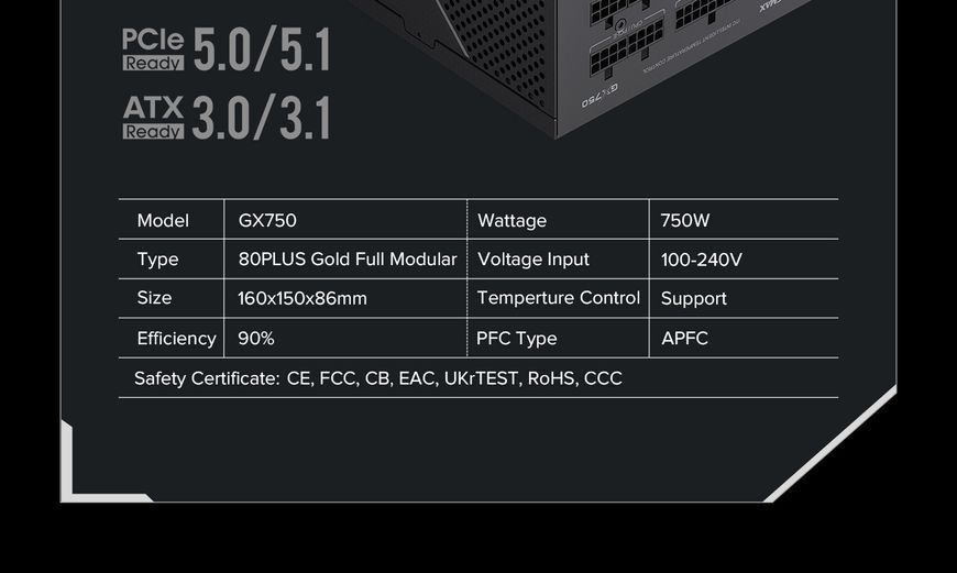 Блок живлення GameMax GX-750 Pro ATX3.1 PCIe5.1 627779ua фото