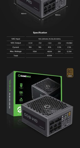 Блок питания GameMax GM-600 Modular Black 627730ua фото