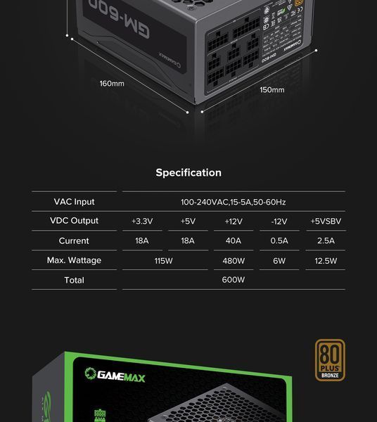 Блок питания GameMax GM-600 Modular Black 627730ua фото