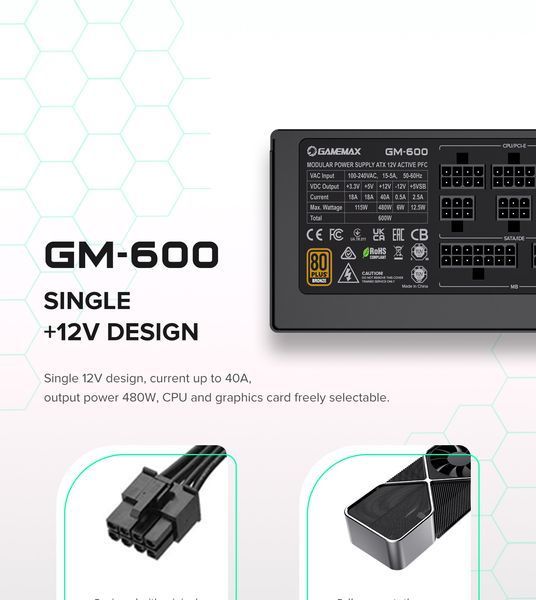 Блок питания GameMax GM-600 Modular Black 627730ua фото