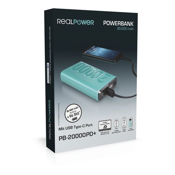 Зовнішній акумулятор (павербанк) Realpower PB-20000PD+ 20000mAh Blue 619724 фото