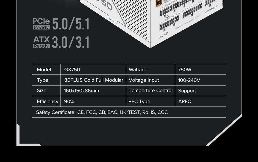 Блок живлення GameMax GX-750 Pro WH ATX3.1 PCIe5.1 627780ua фото