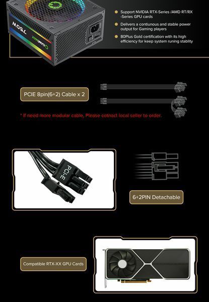 Блок питания GameMax RGB-750 Pro (6931858766098) 630417ua фото