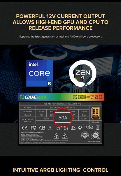 Блок питания GameMax RGB-750 Pro (6931858766098) 630417ua фото