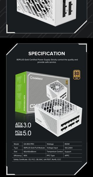 Блок живлення GameMax GX-850 Pro WH ATX3.1 PCIe5.1 627784ua фото