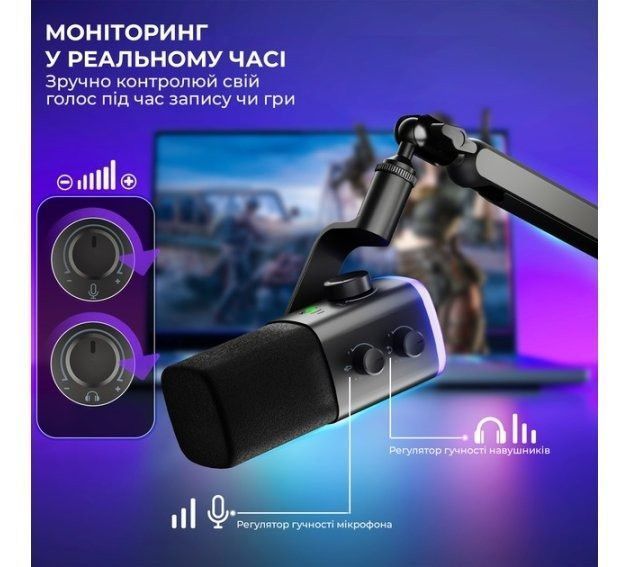 Мікрофон студійний/ для стрімінгу, подкастів Fifine AM9 Black 623202ua фото