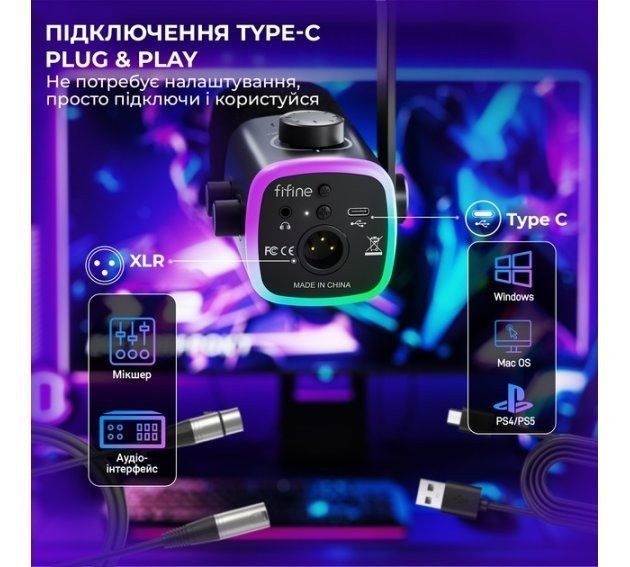 Мікрофон студійний/ для стрімінгу, подкастів Fifine AM9 Black 623202ua фото