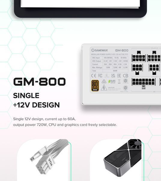 Блок живлення GameMax GM-800 Modular WH 627735ua фото