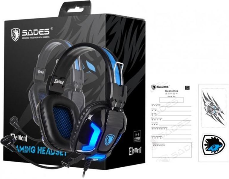 Навушники з мікрофоном Sades SA-702 Element Black/Blue (SA702BL) 579514ua фото