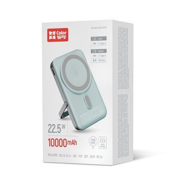 Внешний аккумулятор (павербанк) ColorWay 10000mAh 22.5W MagSafe Aquamarine (CW-PB100LPA2MT-WPDD) 628201ua фото