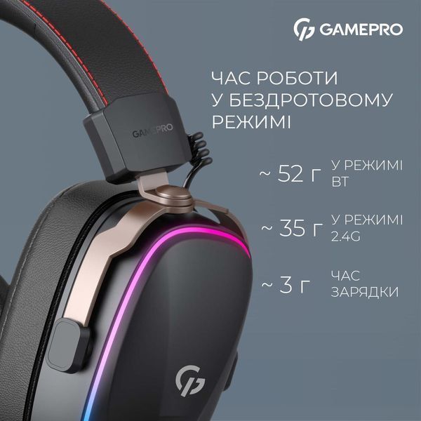 Навушники з мікрофоном GamePro Asgard Valkyria RGB Tri-mode Black (HSW249) 623409ua фото