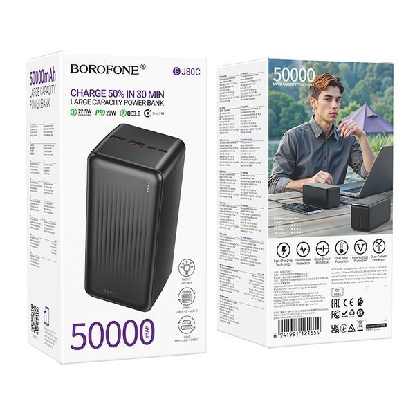 Зовнішній акумулятор (павербанк) Borofone BJ80C Clever 50000mAh Black 627180ua фото