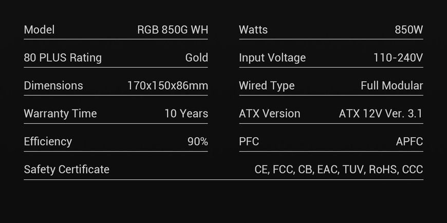 Блок живлення GameMax RGB-850G WH 627811ua фото