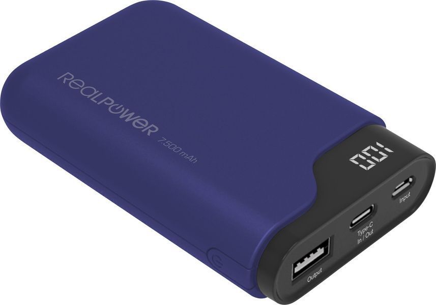 Зовнішній акумулятор (павербанк) Realpower PB-7500C 7.500mAh Navy Blue 619732 фото