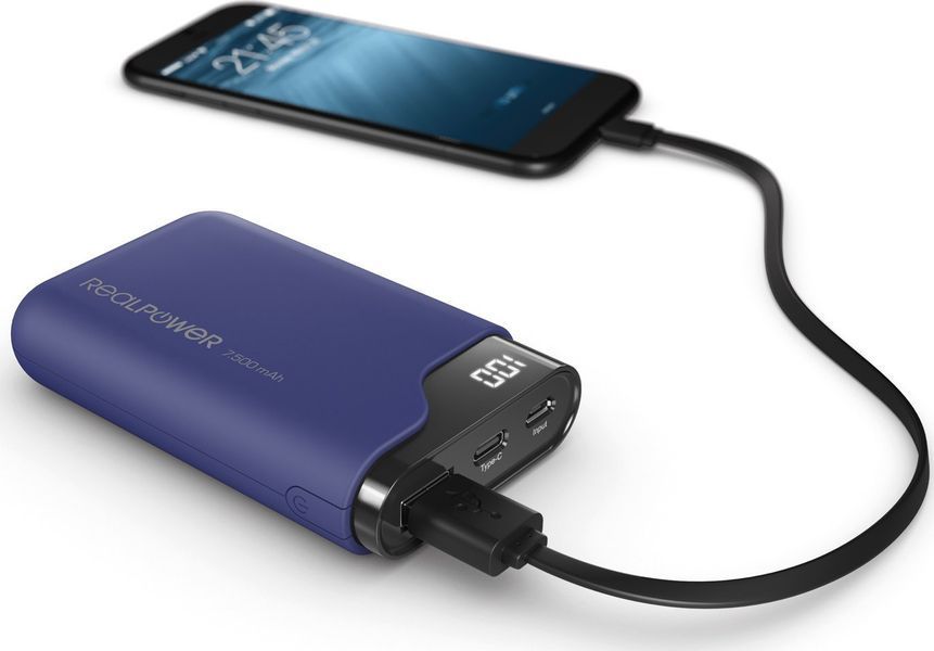 Зовнішній акумулятор (павербанк) Realpower PB-7500C 7.500mAh Navy Blue 619732 фото