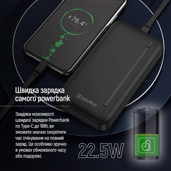 Внешний аккумулятор (павербанк) ColorWay 20000mAh 22.5W Black (CW-PB200LPB4BK-PD) 628204ua фото