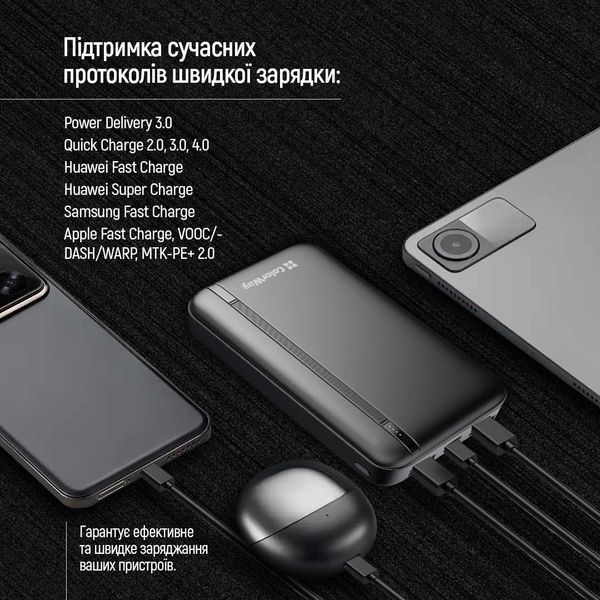 Внешний аккумулятор (павербанк) ColorWay 20000mAh 22.5W Black (CW-PB200LPB4BK-PD) 628204ua фото