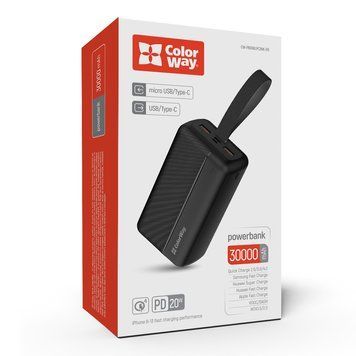 Внешний аккумулятор (павербанк) ColorWay 30000 mAh High-power 2 Black (CW-PB300LPC2BK-PD) 628206ua фото