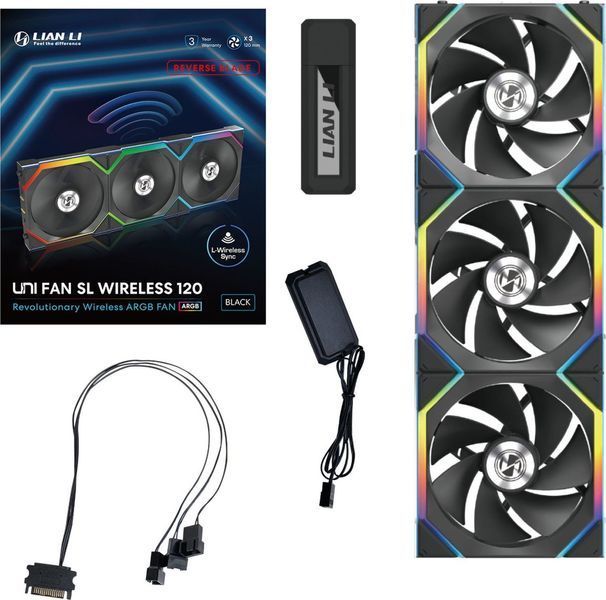 Вентилятор Lian Li Uni Fan SL Wireless 120 Reverse Blade Black 3-pack (12RSL1W3B) 550317 фото